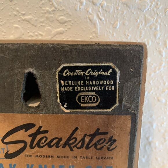 Vintage EKCO Flint Steak Knife Set of 6 Original Wood Holder Made in the USA - Picture 5 of 12